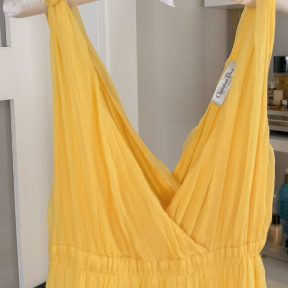 Christian Dior Yellow Silk Chiffon Plunge Neck Maxi Dress - Picture 2 of 3